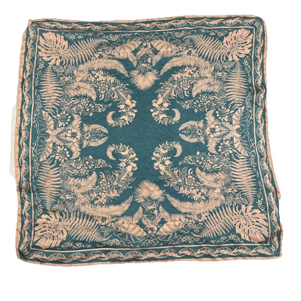 Women's Silk Square Scarfs Pink Green Size 20.87 x 20.87" Lightweight Leaves - Picture 3 of 6